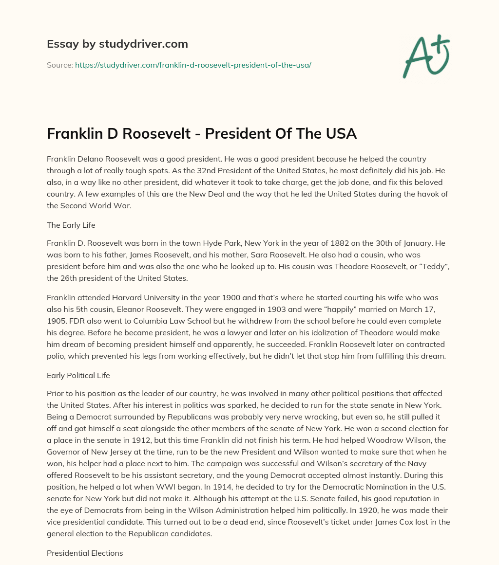 Franklin D Roosevelt – President of the USA essay