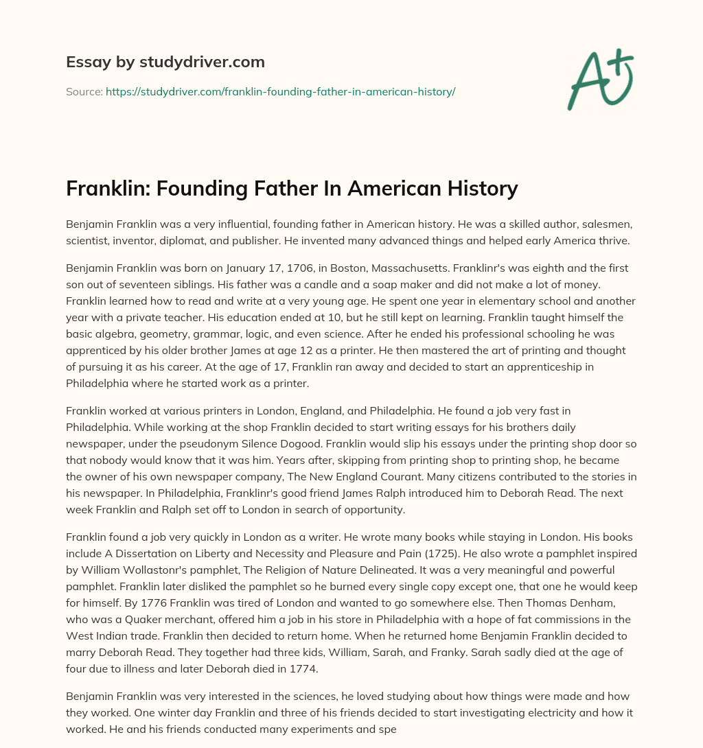 Franklin: Founding Father in American History essay