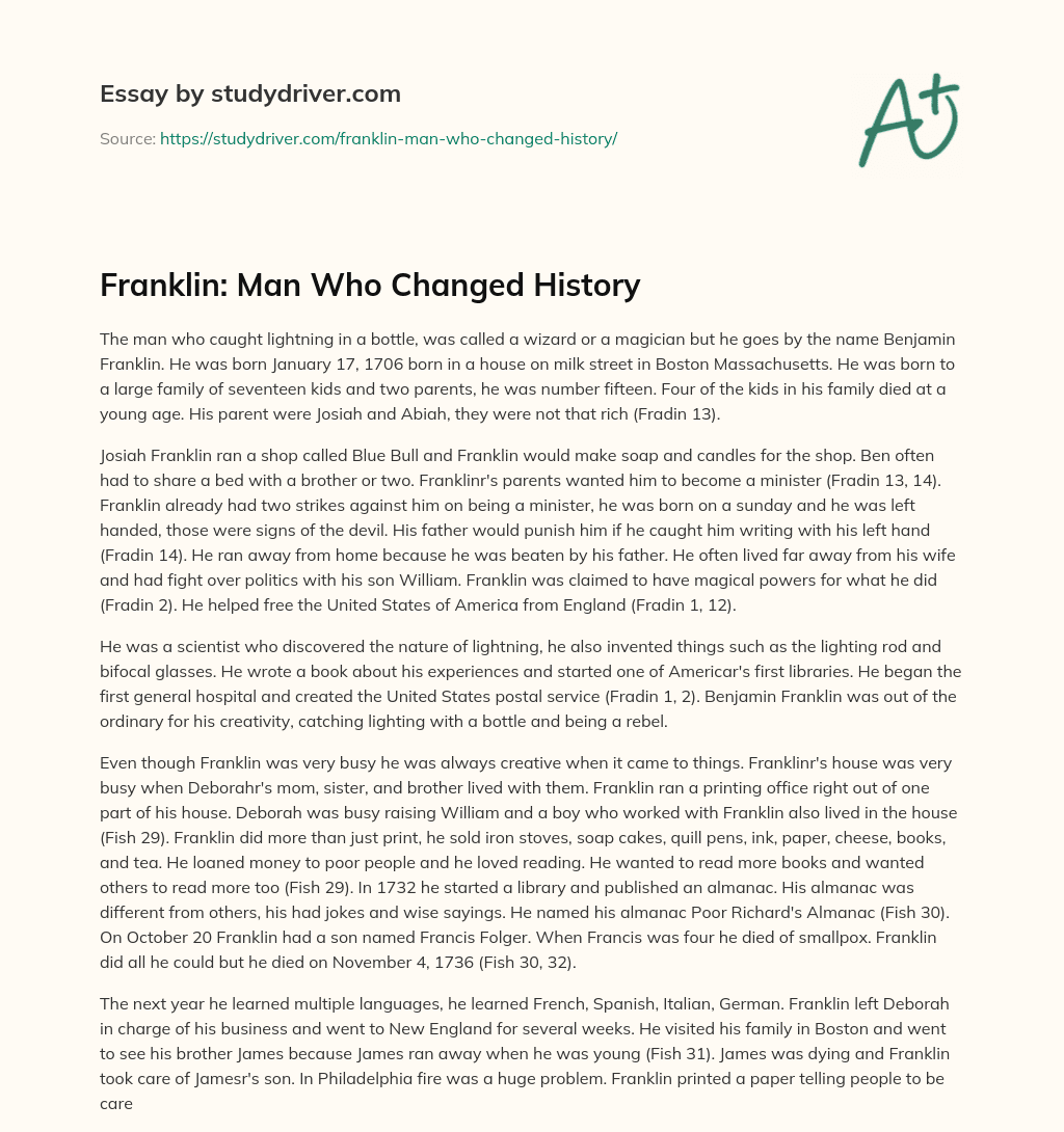 Franklin: Man who Changed History essay