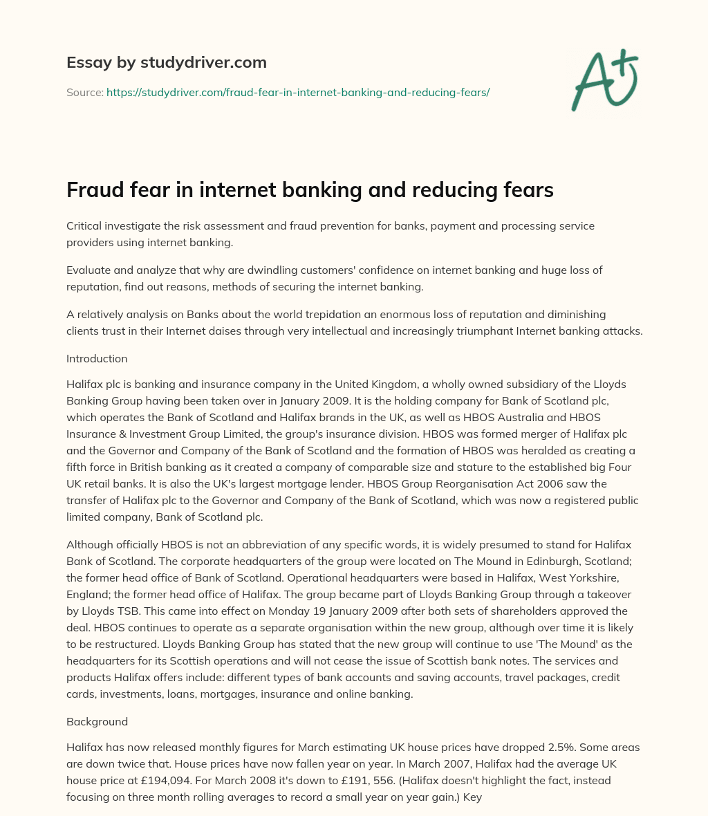 Fraud Fear in Internet Banking and Reducing Fears essay