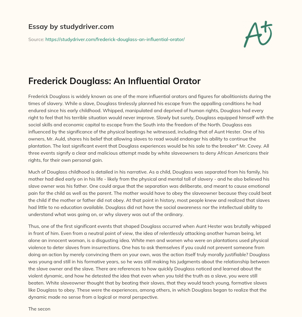Frederick Douglass: an Influential Orator essay