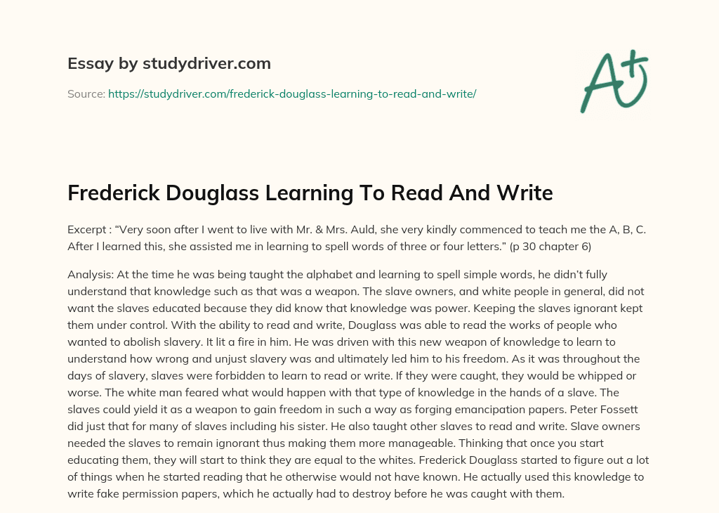 frederick douglass essay learning to read and write