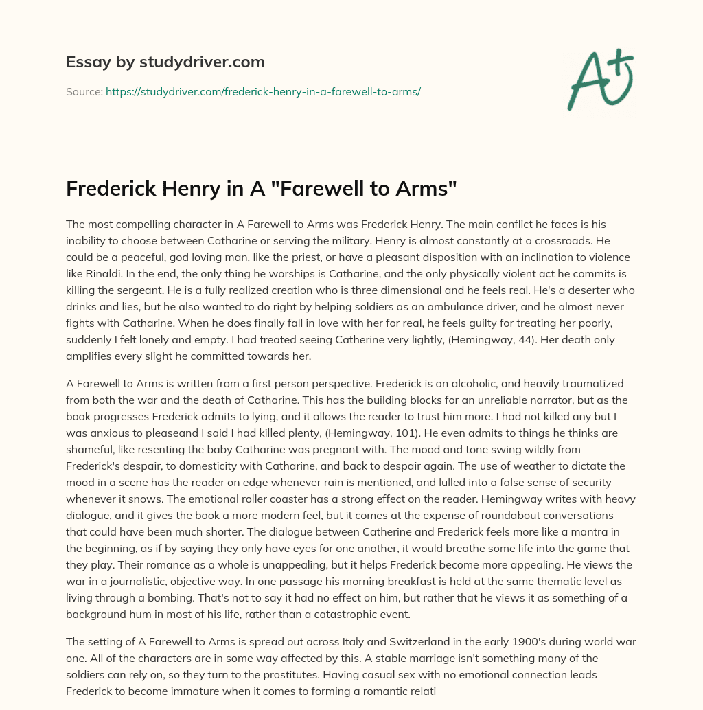 Frederick Henry in a “Farewell to Arms” essay