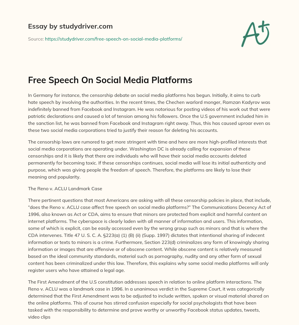 Free Speech on Social Media Platforms essay