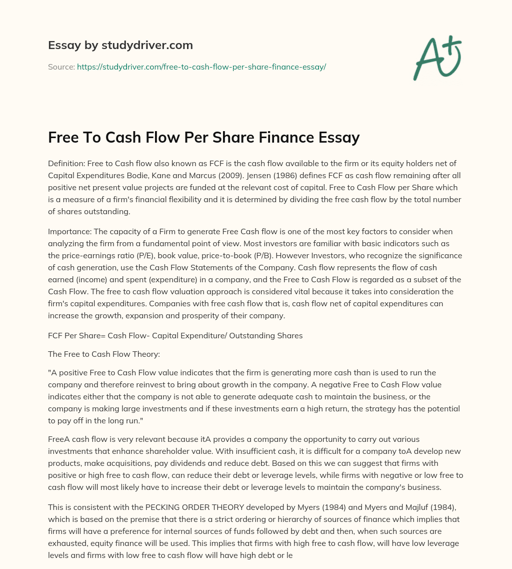 Free to Cash Flow Per Share Finance Essay essay