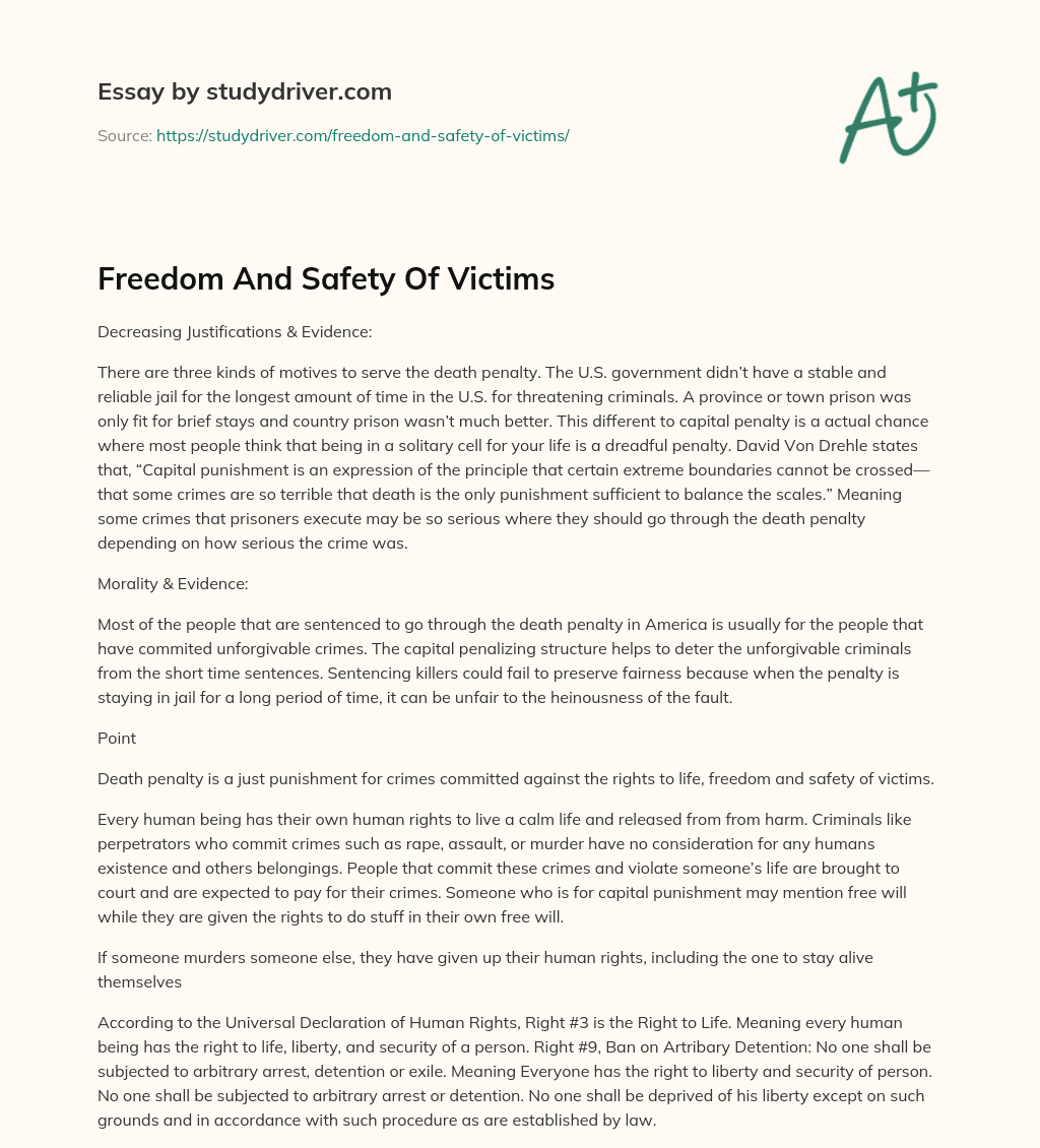 Freedom and Safety of Victims essay