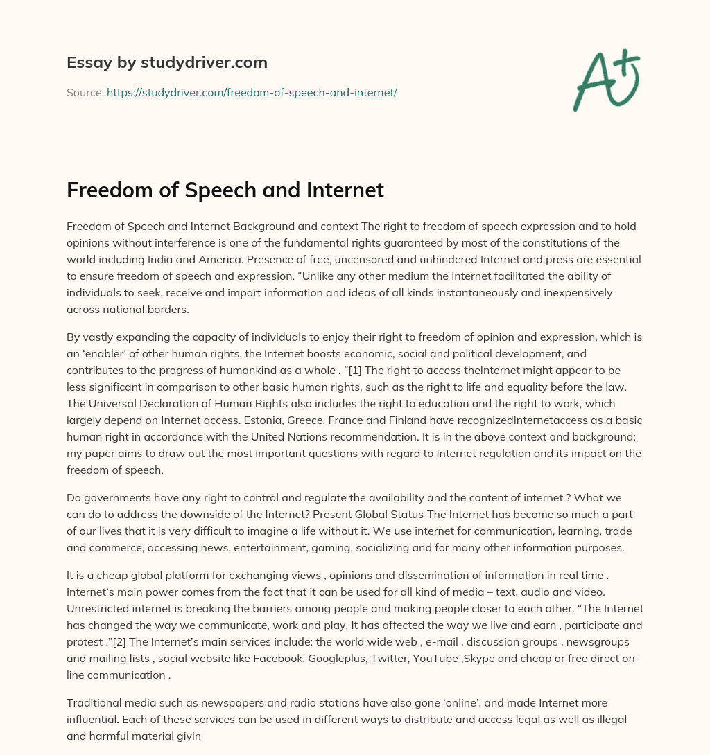 Freedom of Speech and Internet essay