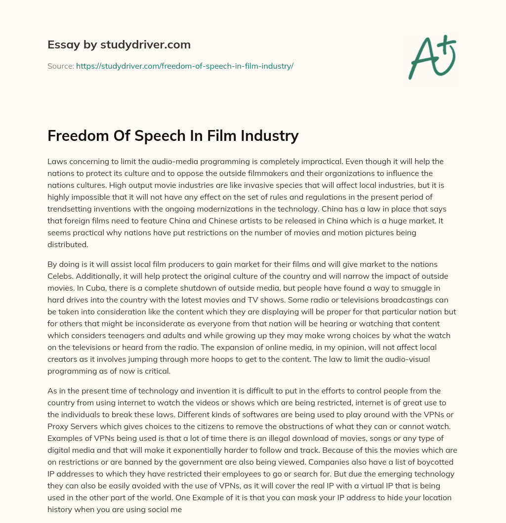 Freedom of Speech in Film Industry essay