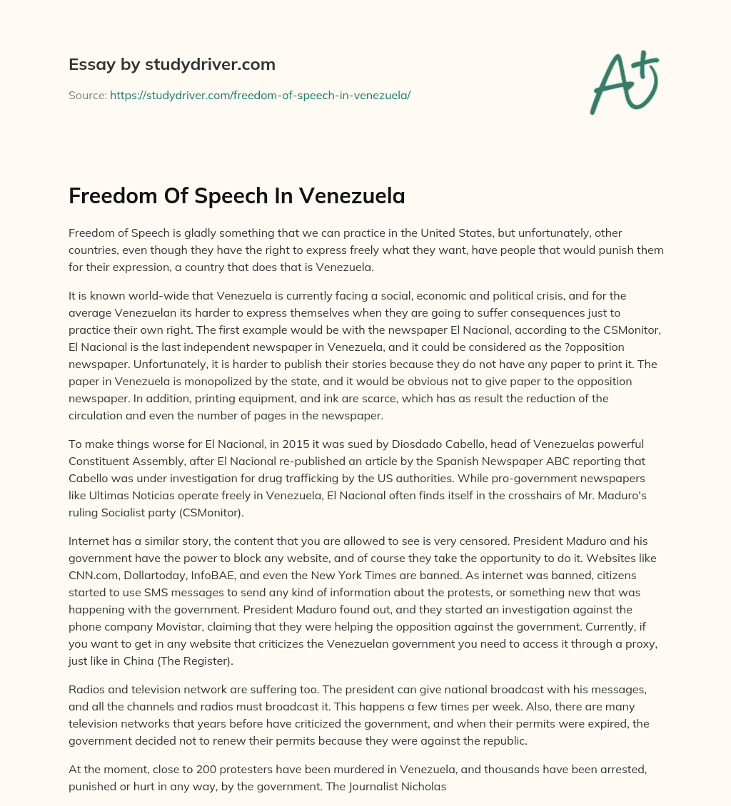 Freedom of Speech in Venezuela essay