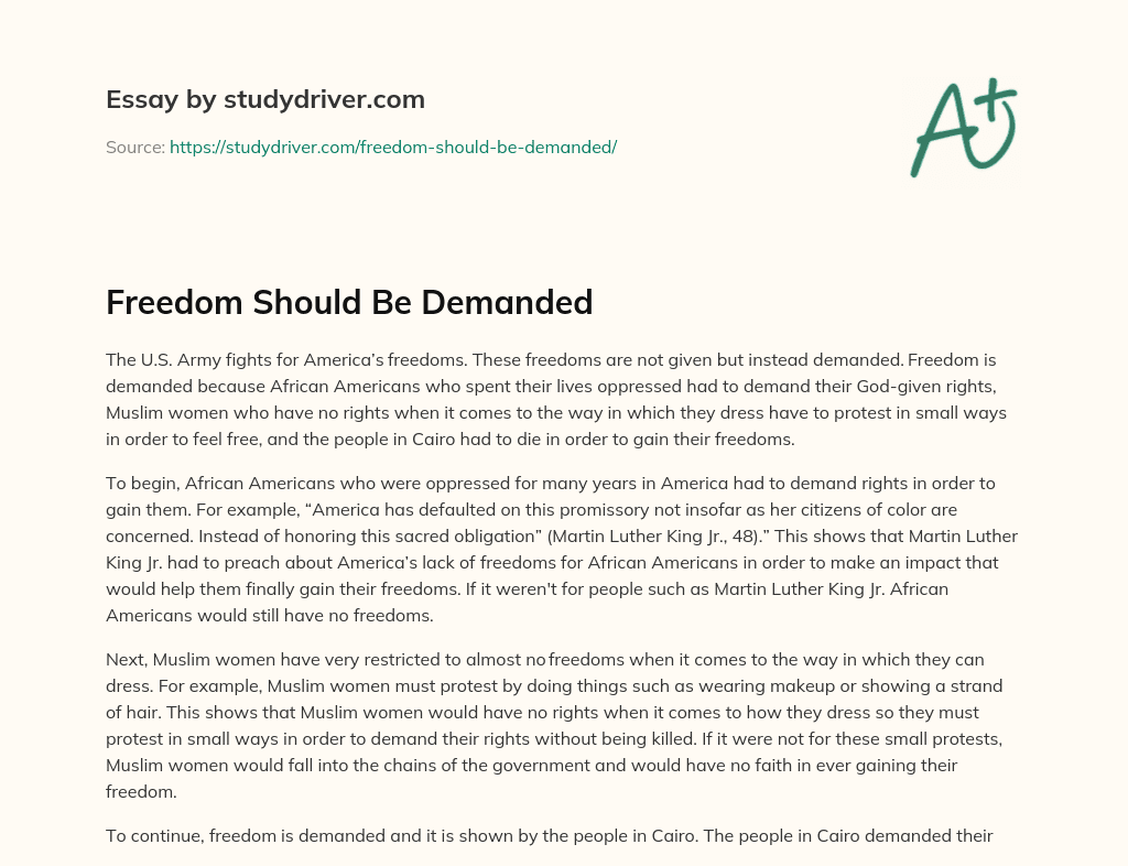 Freedom should be Demanded essay