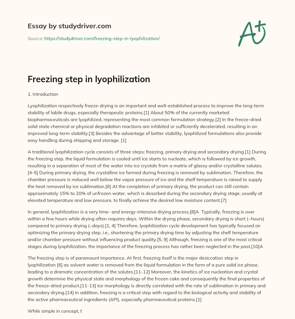 Freezing Step in Lyophilization essay