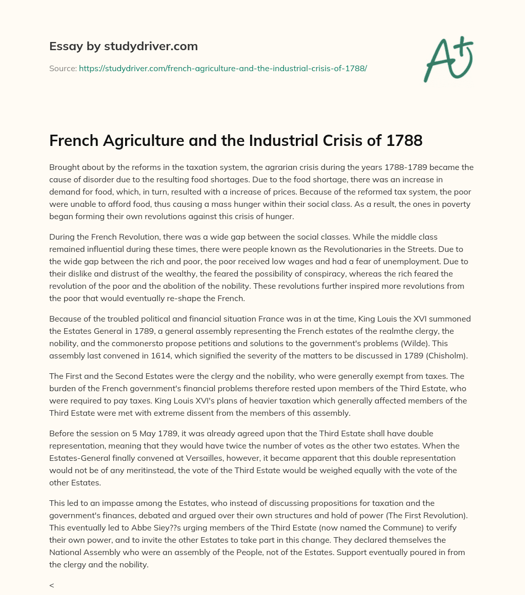 French Agriculture and the Industrial Crisis of 1788 essay