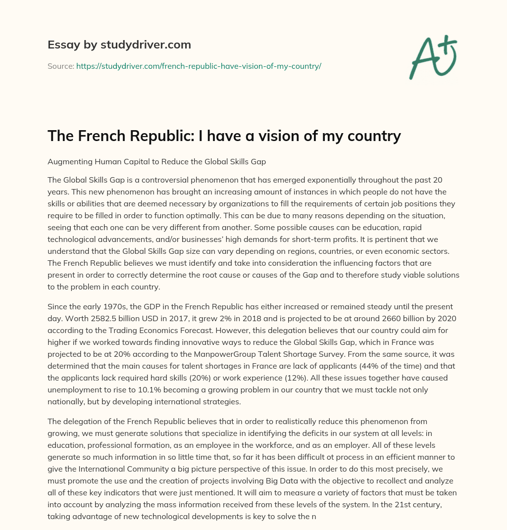 The French Republic: i have a Vision of my Country essay