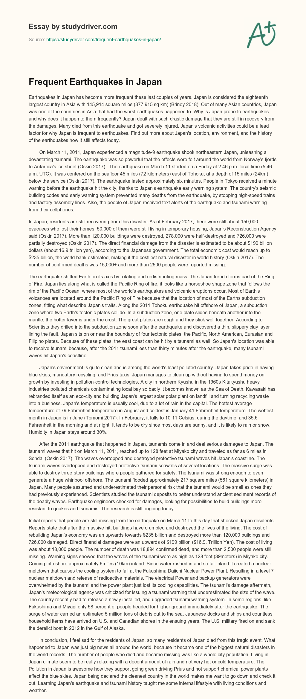 Frequent Earthquakes in Japan essay