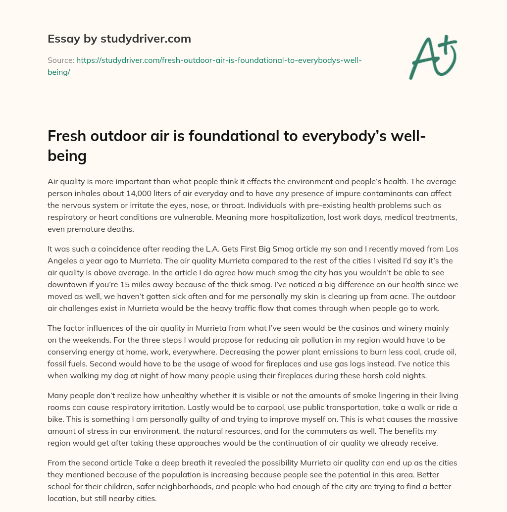 Fresh Outdoor Air is Foundational to Everybody’s Well-being essay