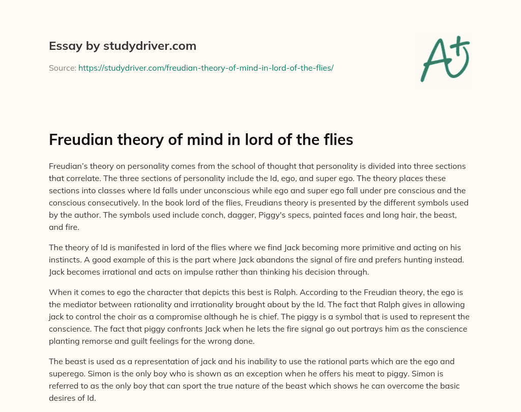 Freudian Theory of Mind in Lord of the Flies essay