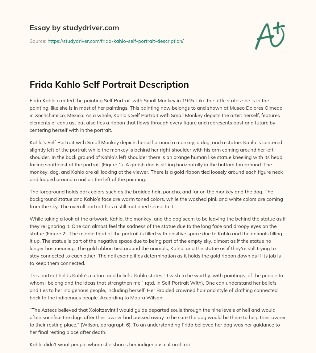 Frida Kahlo Self Portrait Description essay