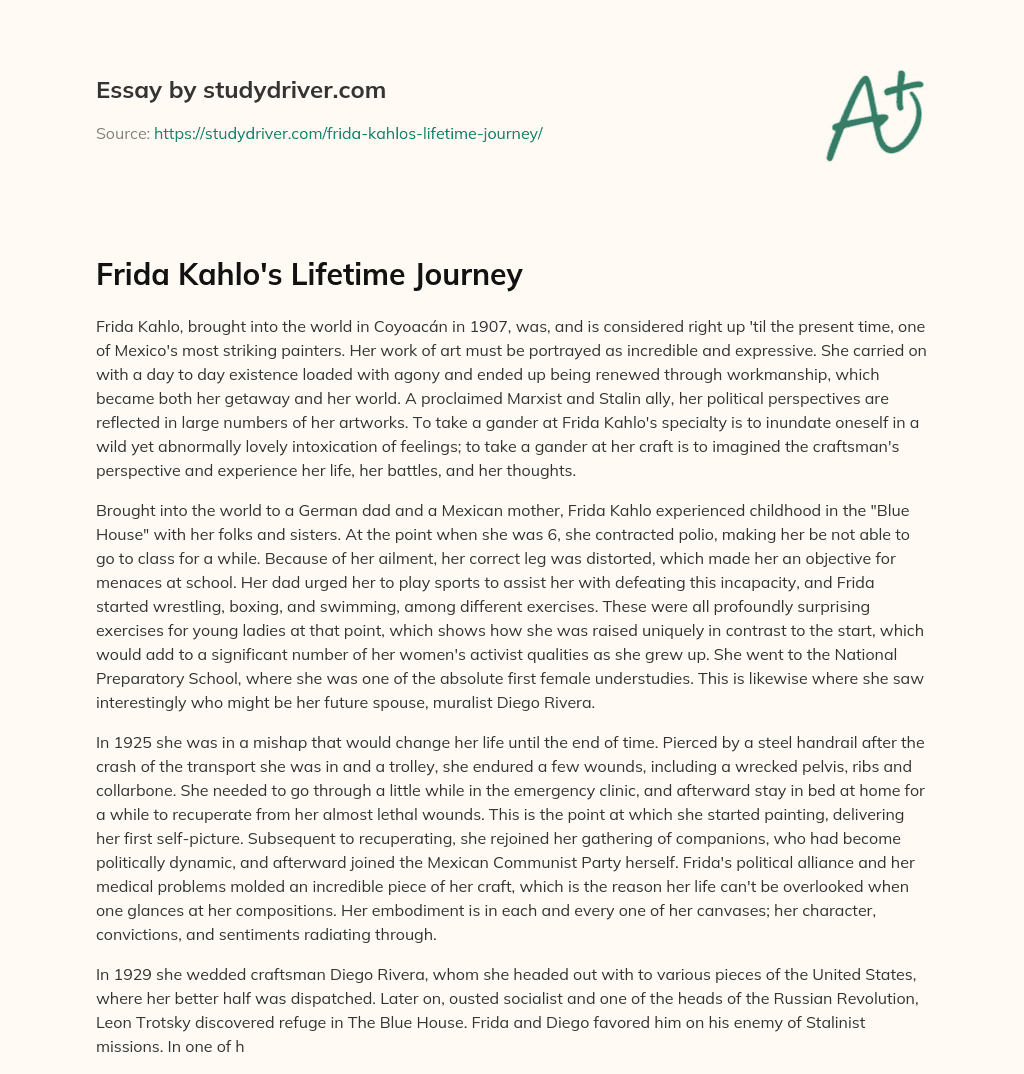 Frida Kahlo’s Lifetime Journey essay