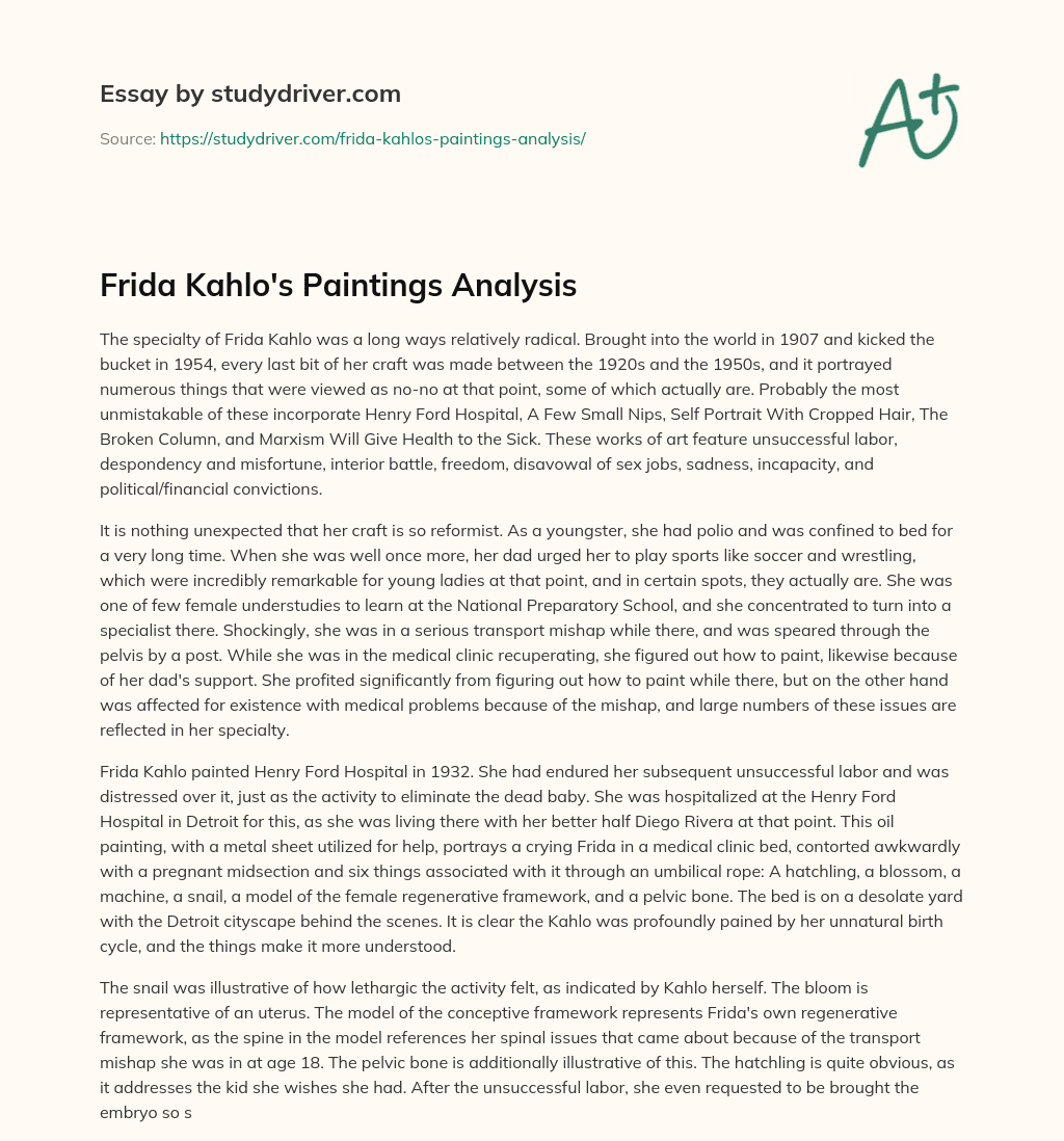 Frida Kahlo’s Paintings Analysis essay