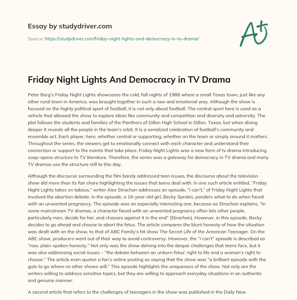 Friday Night Lights and Democracy in TV Drama essay