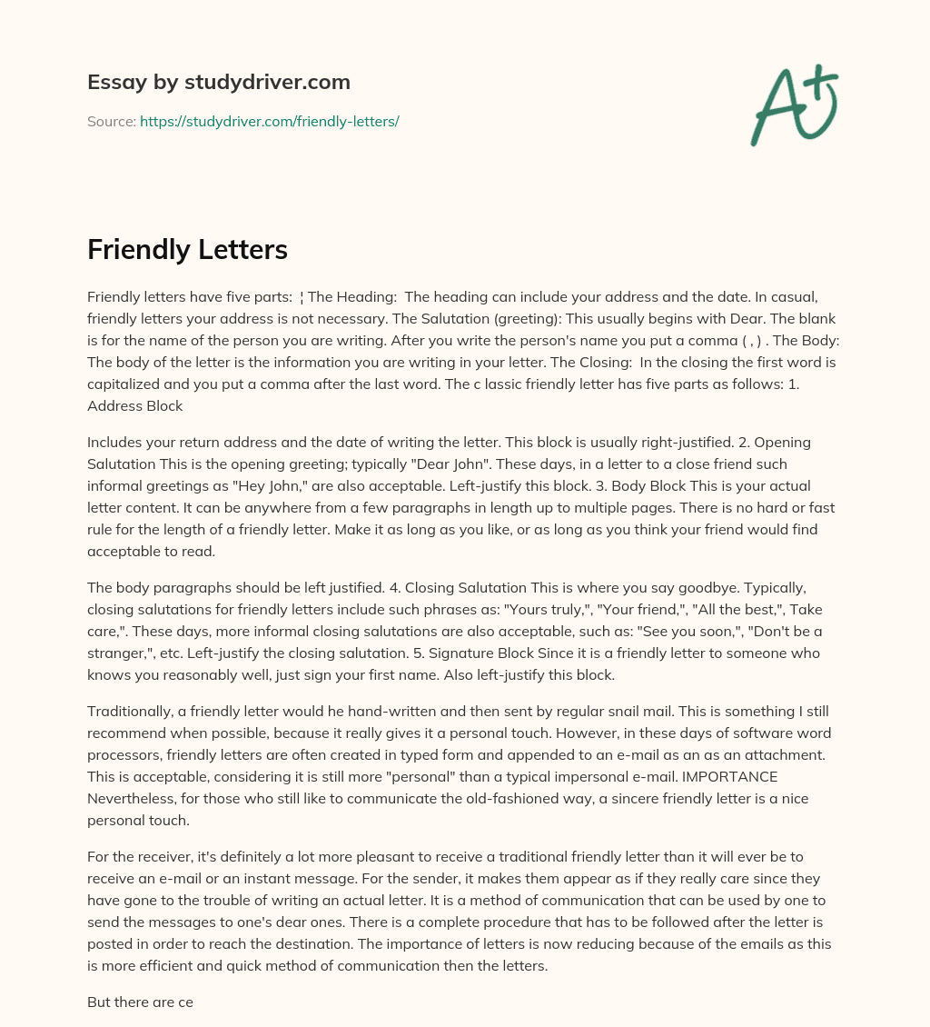Friendly Letters essay