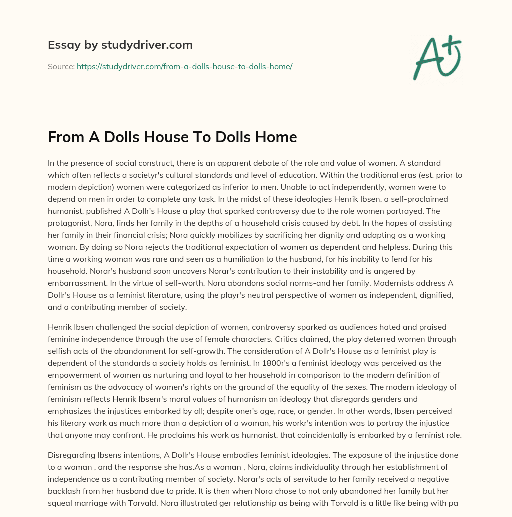 From a Dolls House to Dolls Home essay