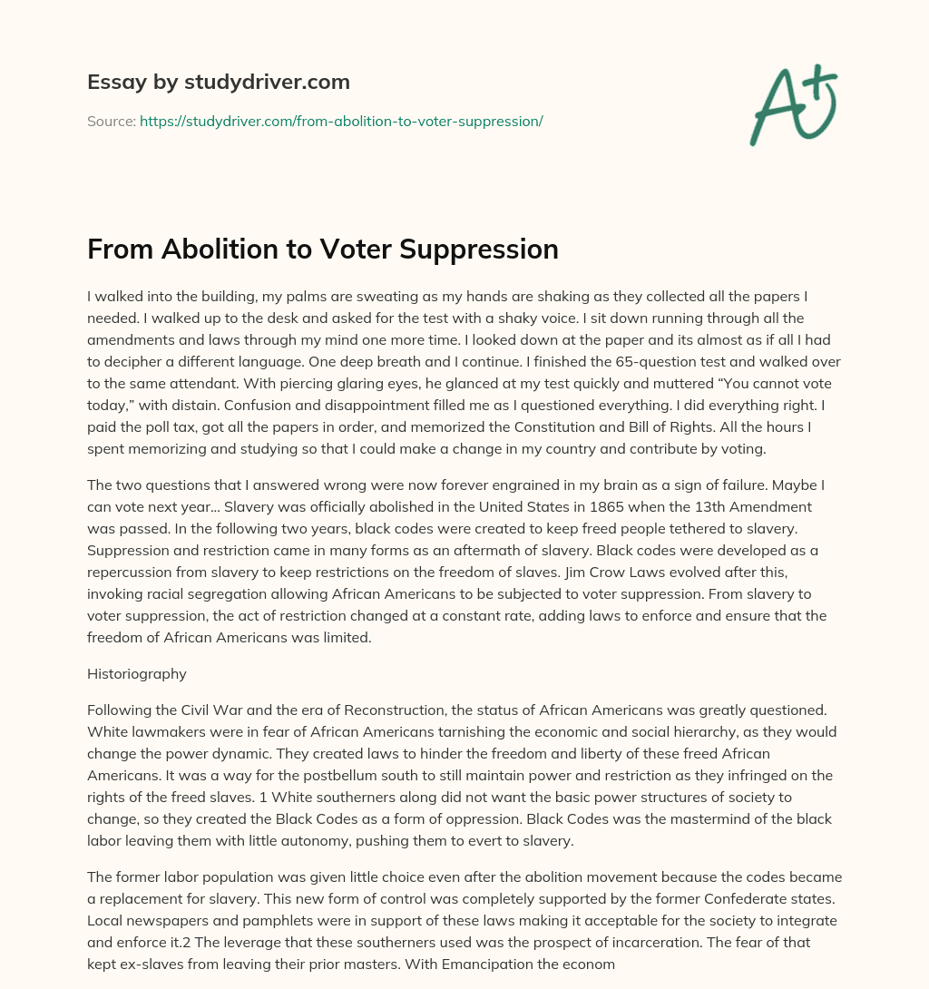From Abolition to Voter Suppression essay