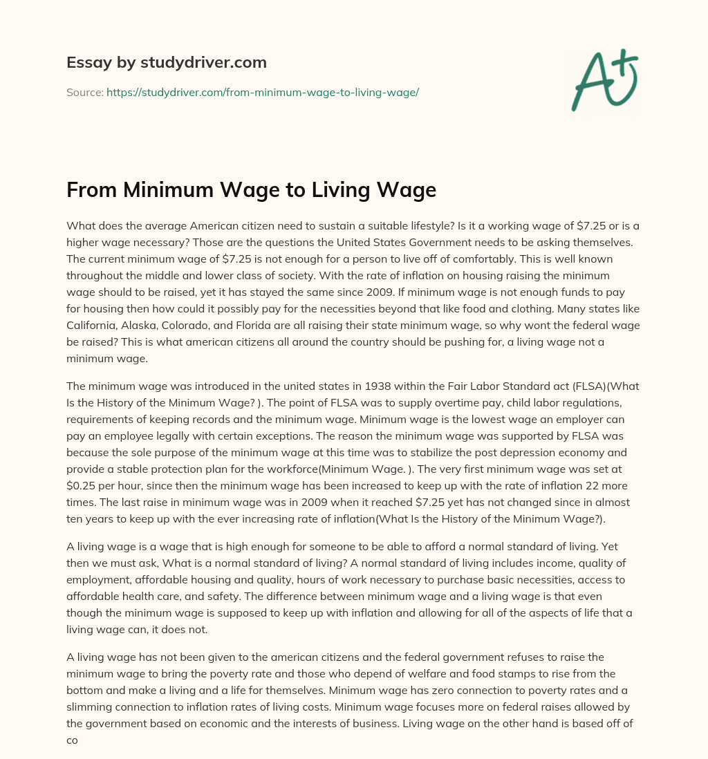 From Minimum Wage to Living Wage essay