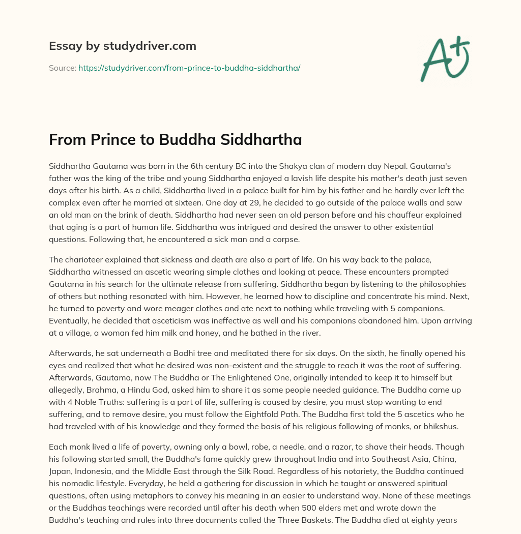 From Prince to Buddha Siddhartha essay