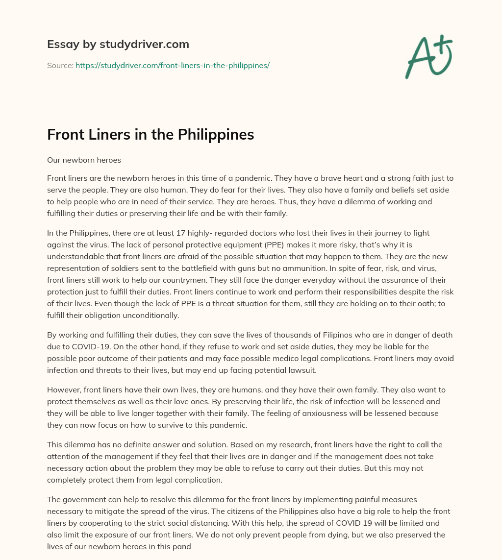 Front Liners in the Philippines essay