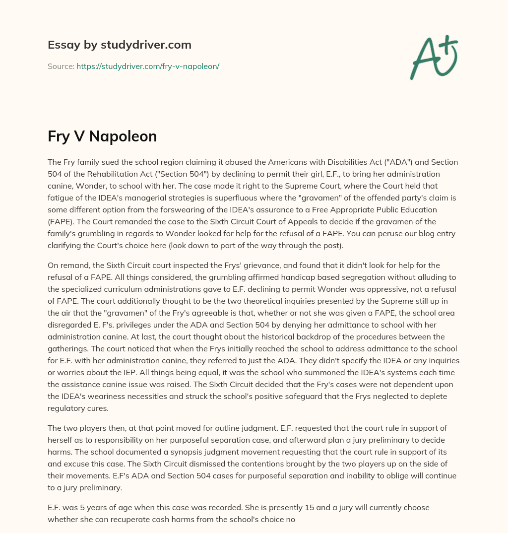 Fry V Napoleon essay