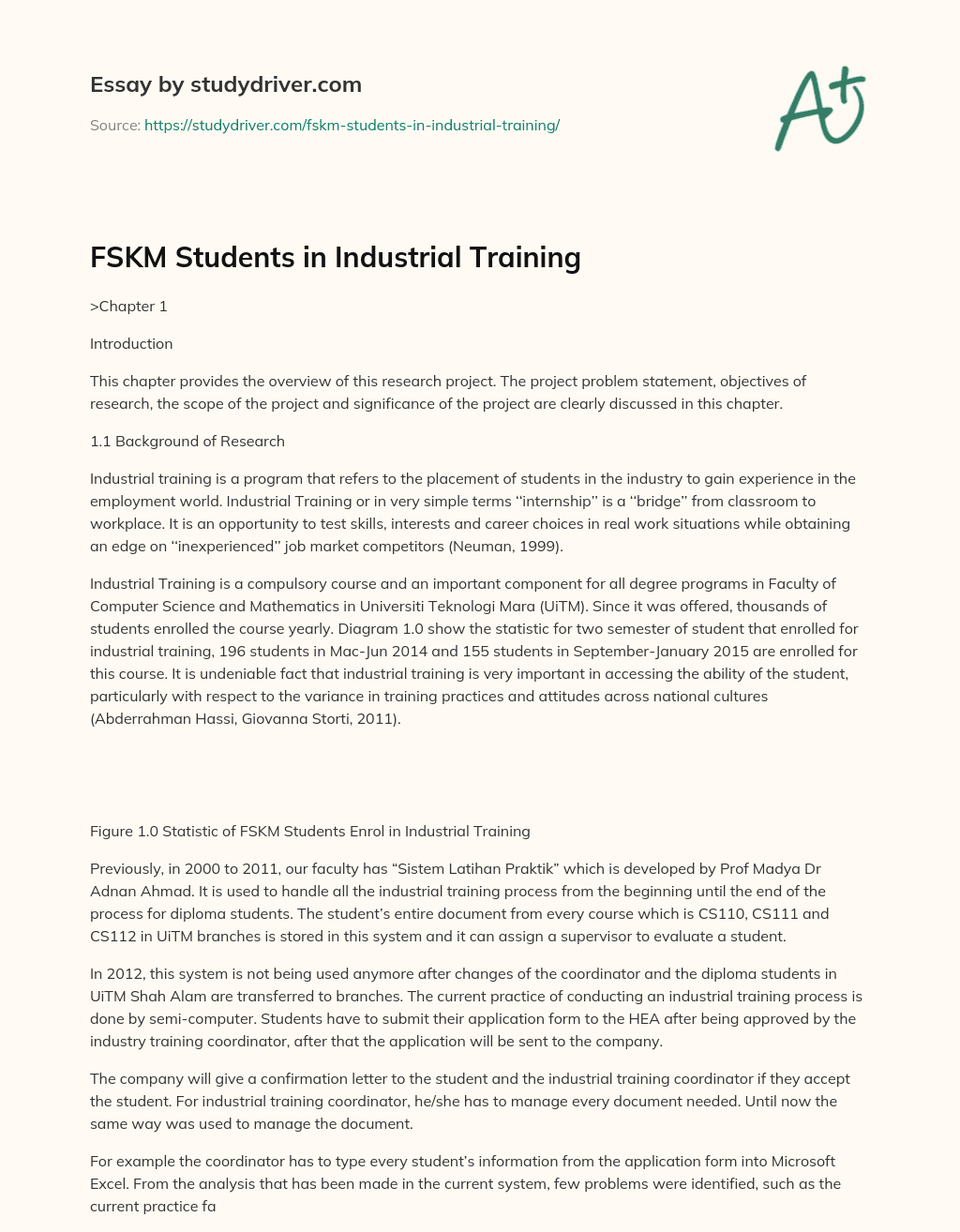 FSKM Students in Industrial Training essay