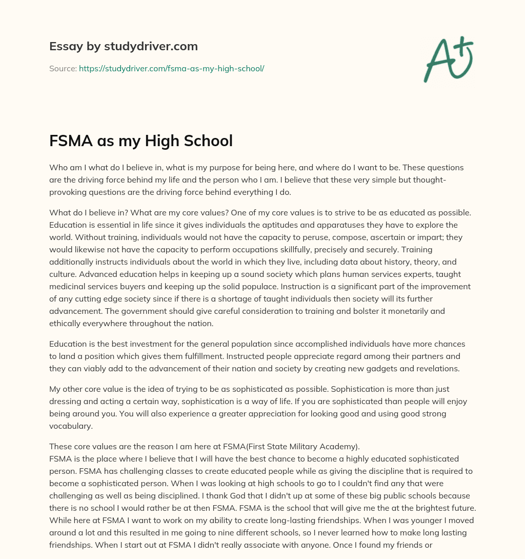FSMA as my High School essay