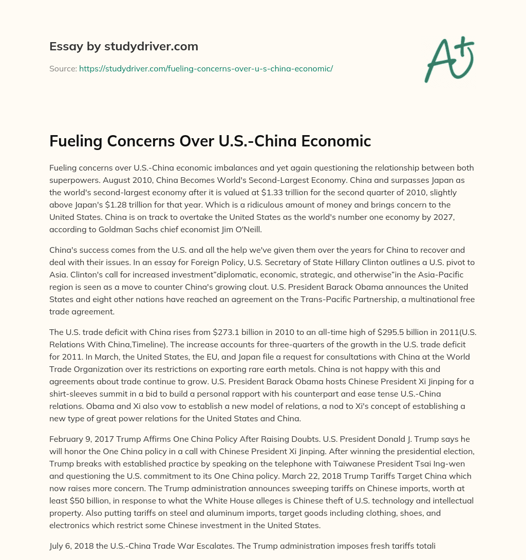 Fueling Concerns over U.S.-China Economic essay