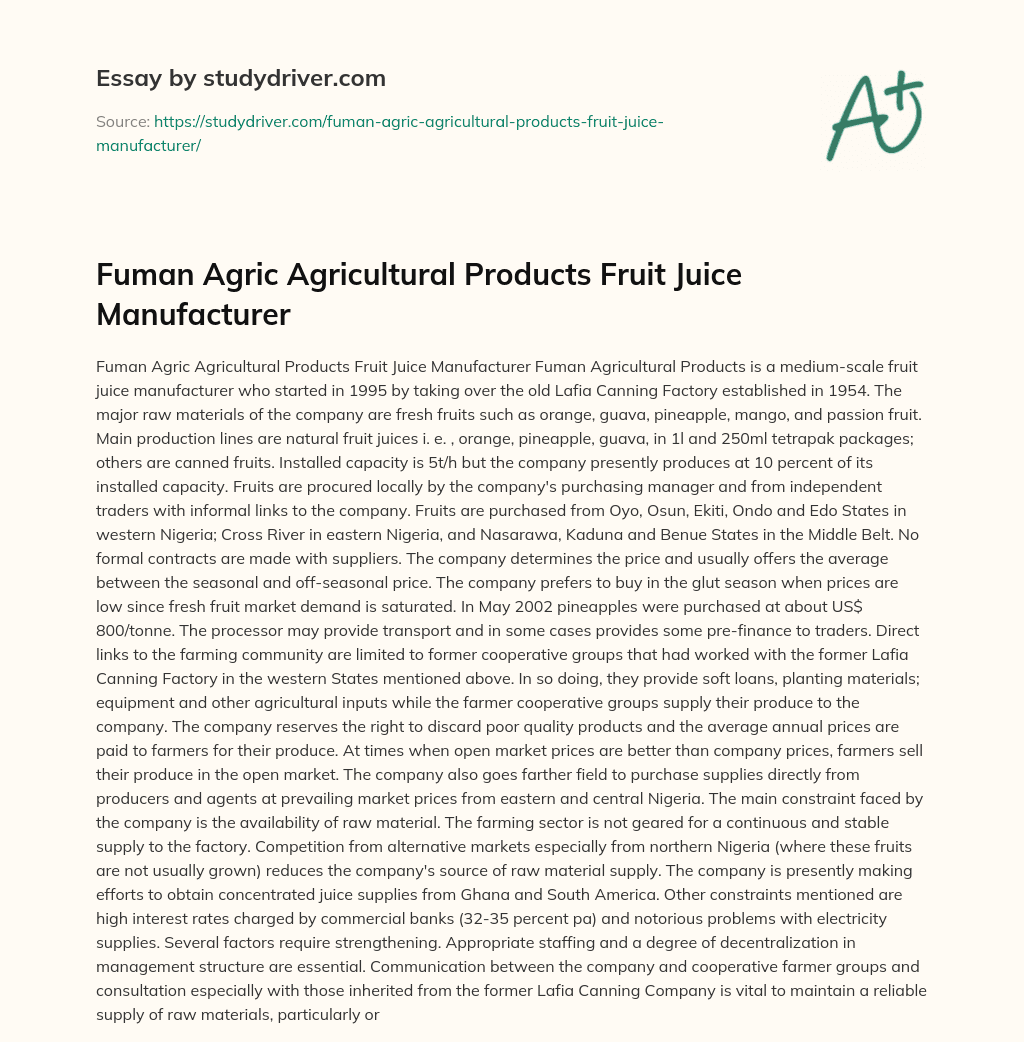Fuman Agric Agricultural Products Fruit Juice Manufacturer essay
