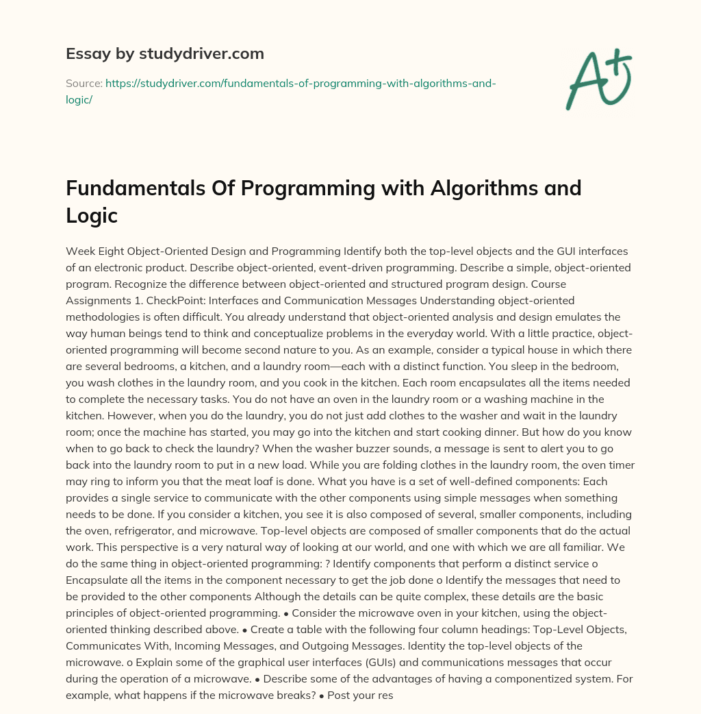 Fundamentals of Programming with Algorithms and Logic essay