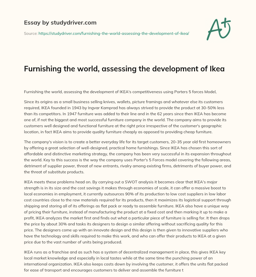 Furnishing the World, Assessing the Development of Ikea essay