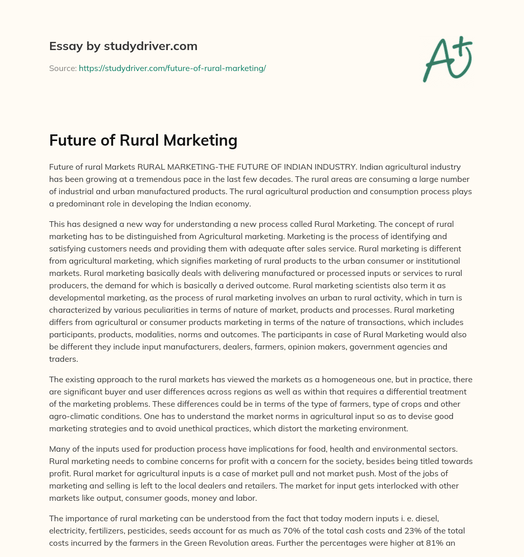 Future of Rural Marketing essay