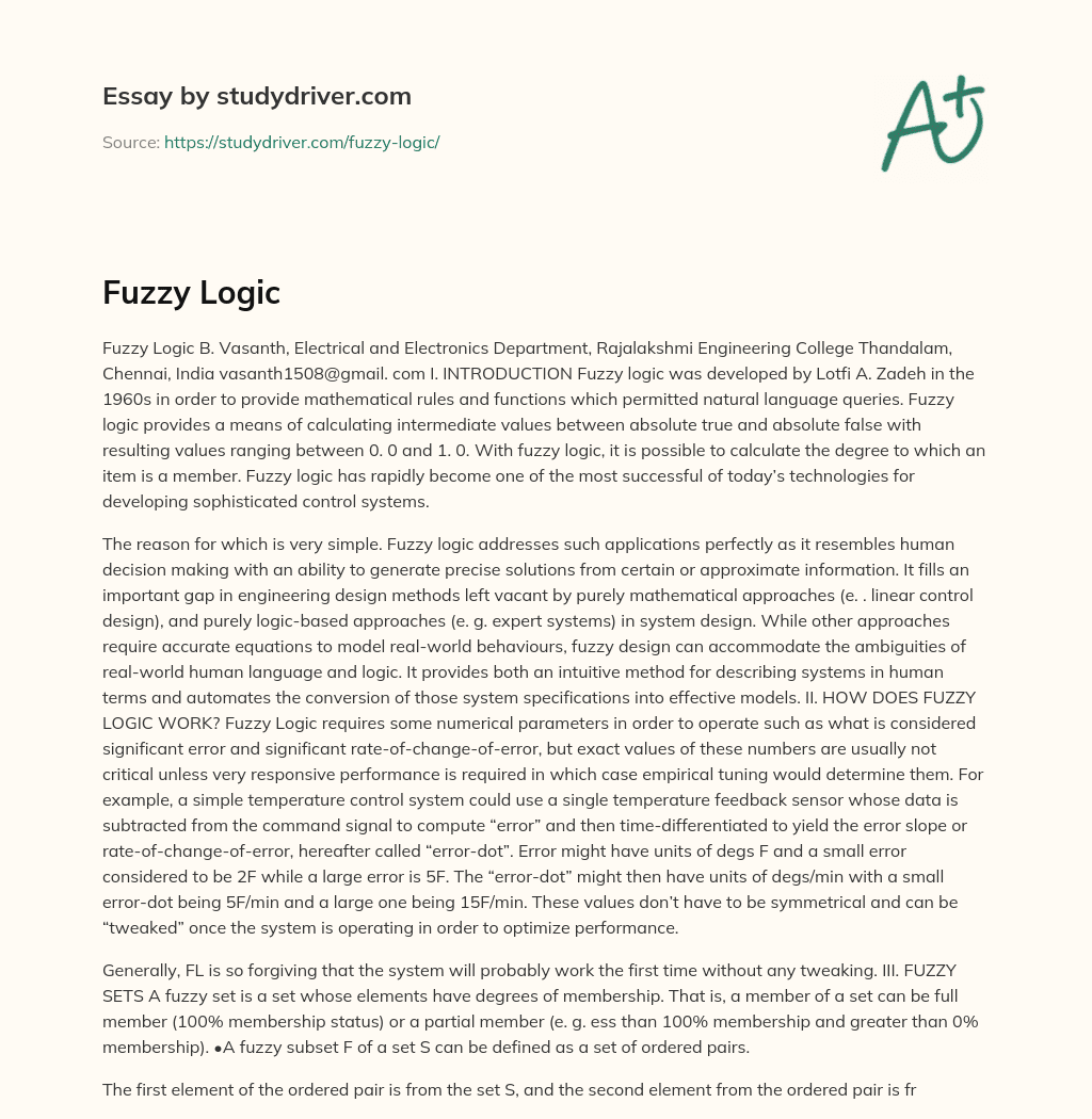 Fuzzy Logic essay