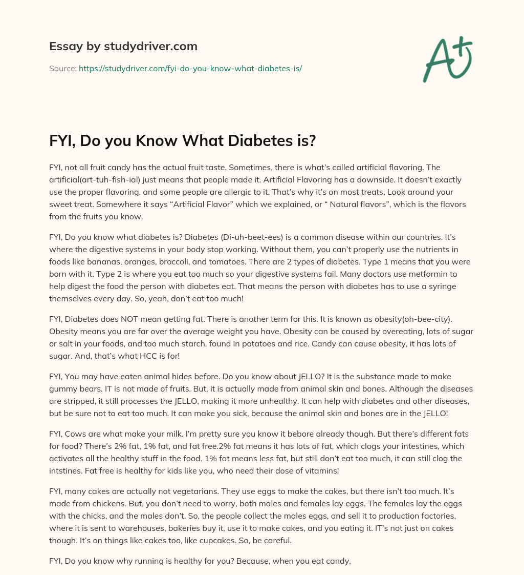 FYI, do you Know what Diabetes Is? essay