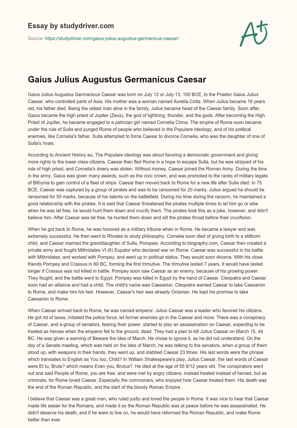 Gaius Julius Augustus Germanicus Caesar essay