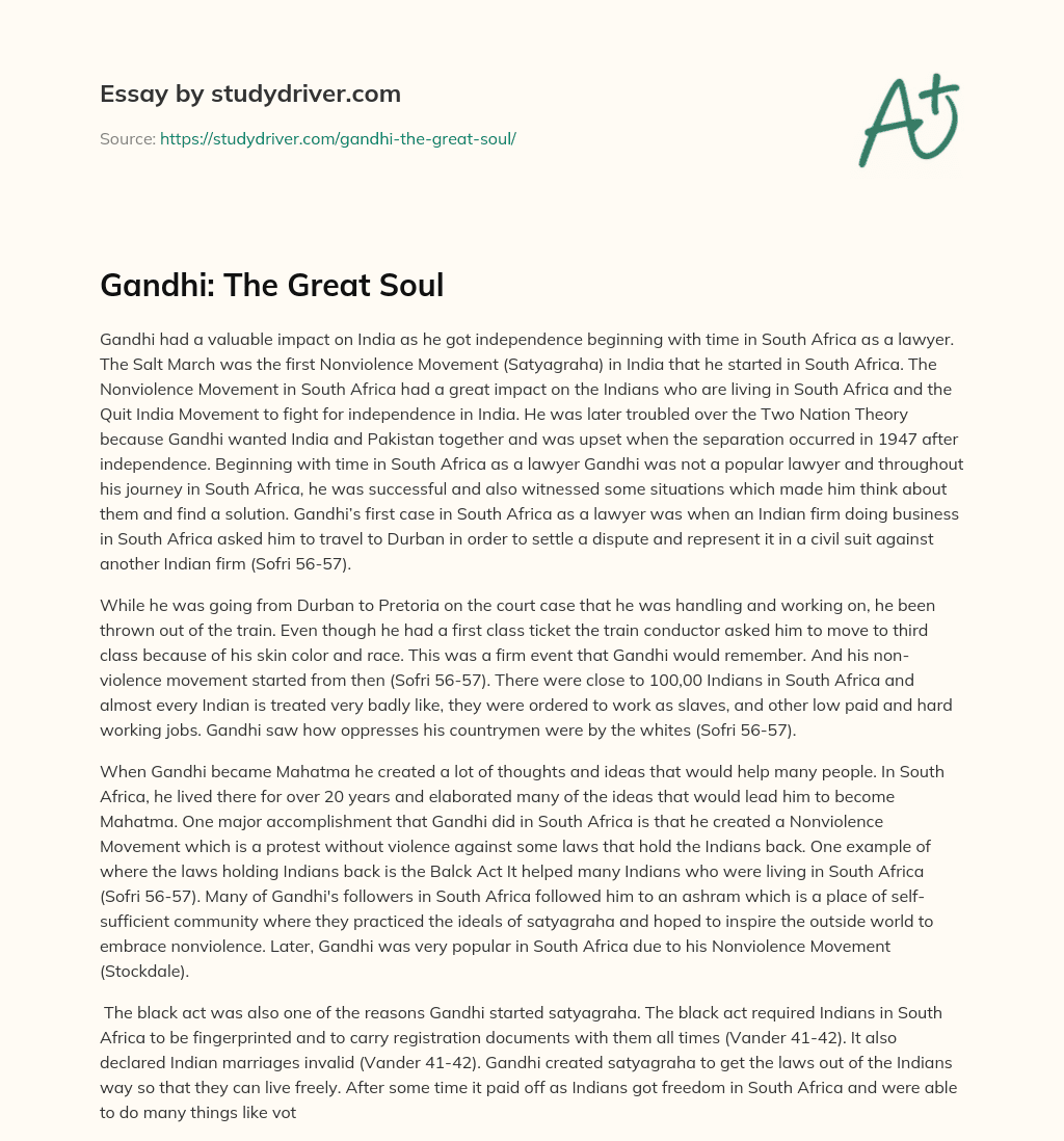 Gandhi: the Great Soul essay