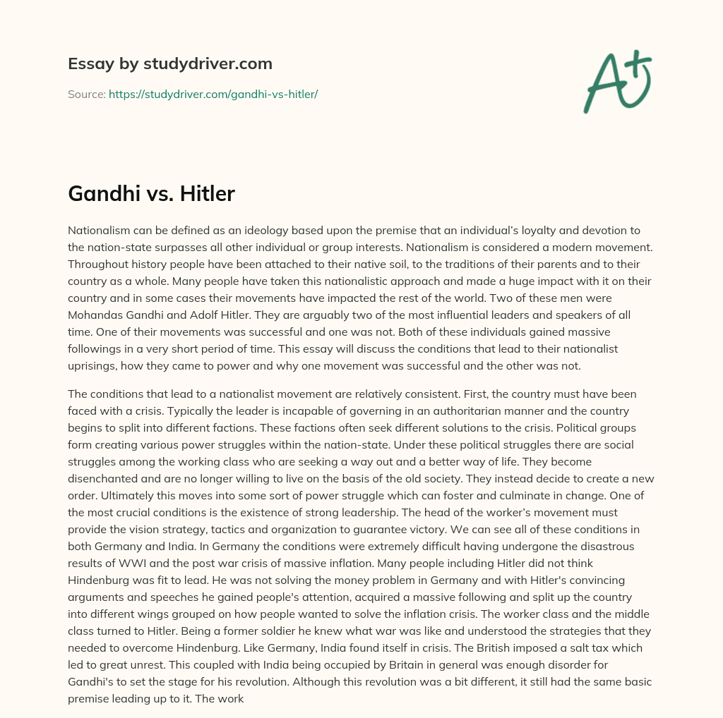 Gandhi Vs. Hitler essay