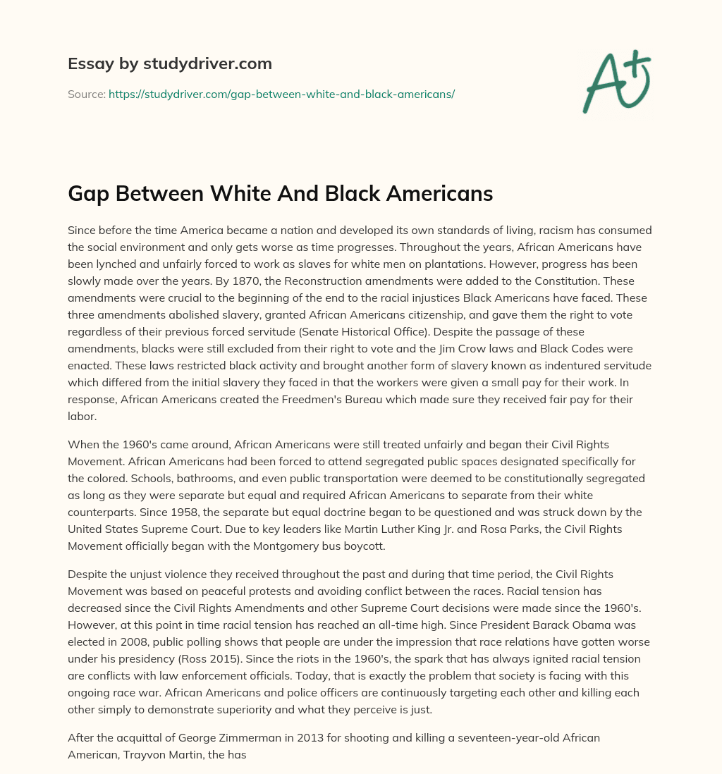 Gap between White and Black Americans essay