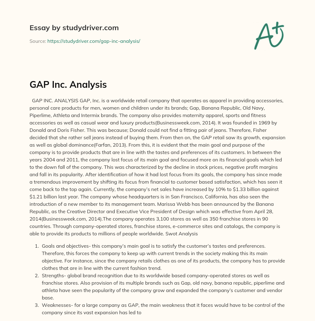 GAP Inc. Analysis essay