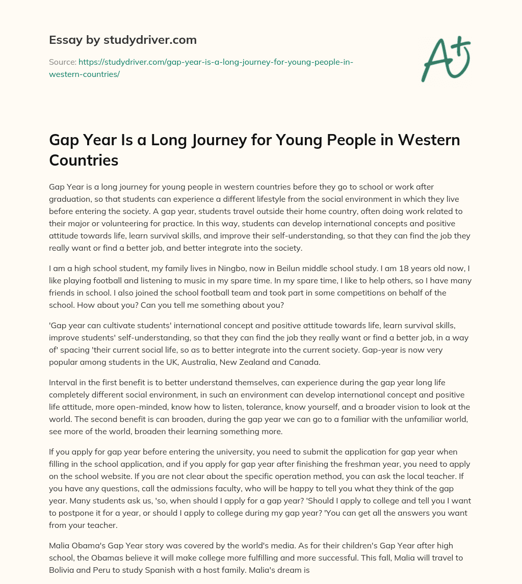 Gap Year is a Long Journey for Young People in Western Countries essay