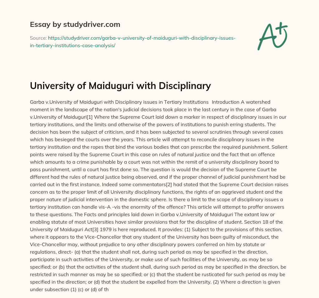 University of Maiduguri with Disciplinary essay