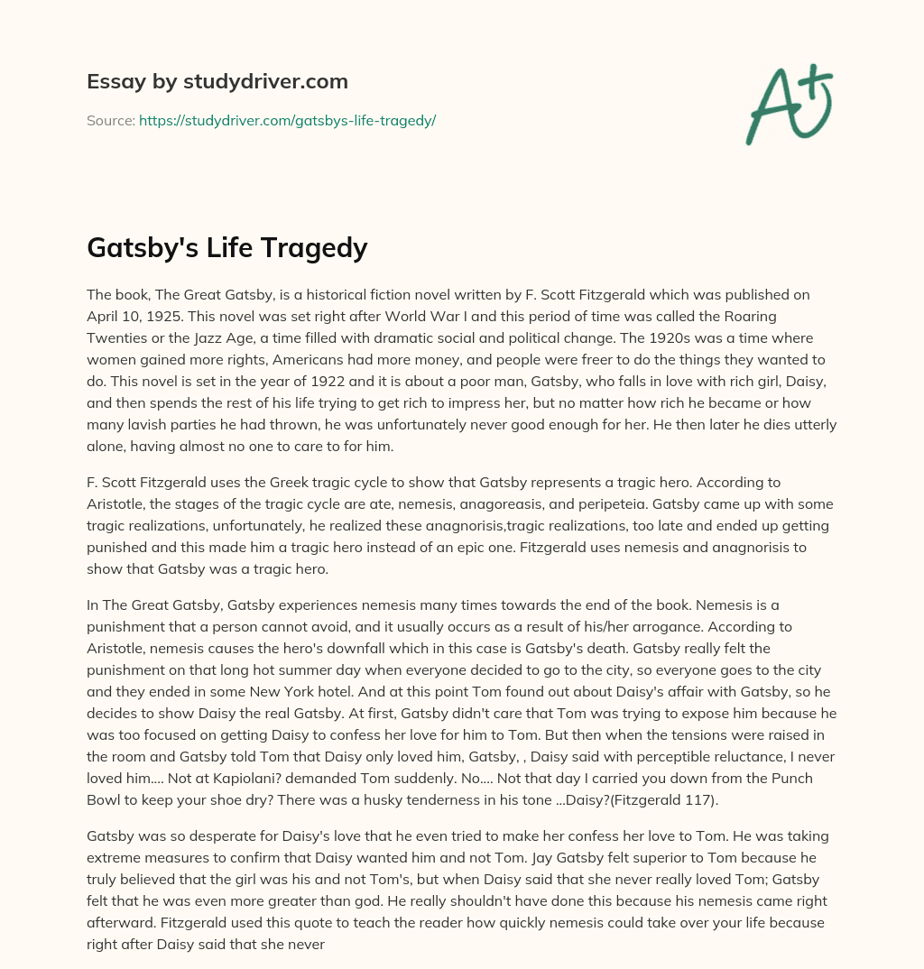 Gatsby’s Life Tragedy essay