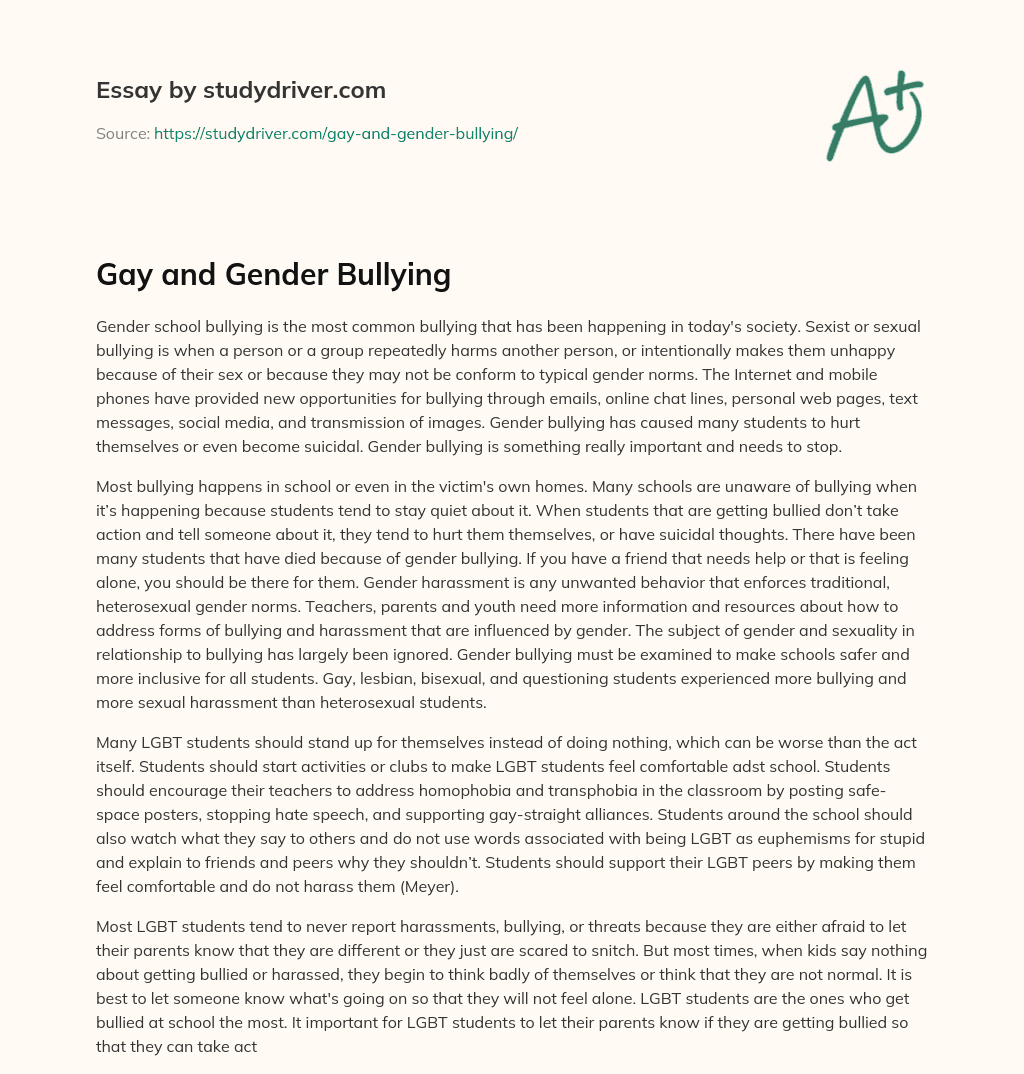 Gay and Gender Bullying essay