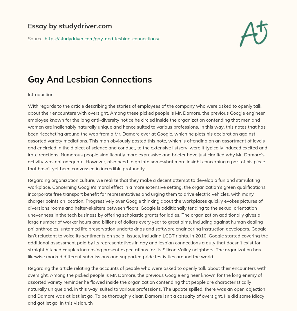 Gay and Lesbian Connections essay